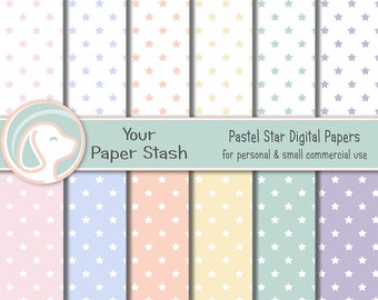 Pastel Star Digital Paper Pack for Baby Scrapbook Pages, Sring and Easter Pastel Deigital Papers, Commercial Use Instant Download