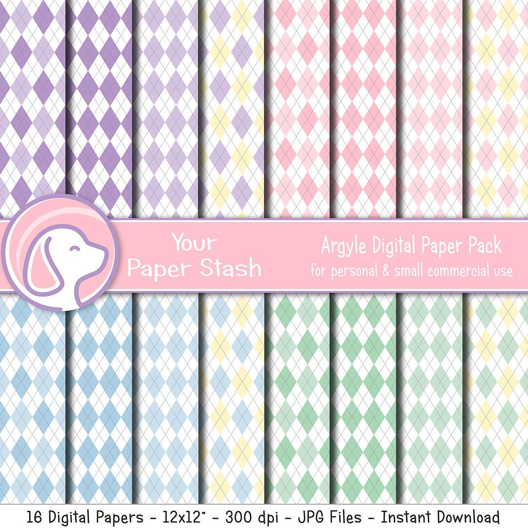 Pastel Argyle Digital Paper Pack for Baby Showers & Baby Scrapbook ...