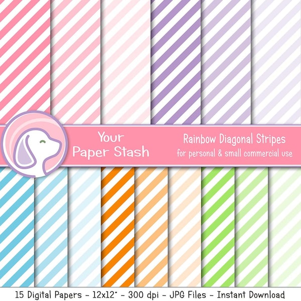 Spring & Easter Digital Scrapbook Papers, Pastel Diagonal Stripe Digital Paper, Birthday Scrapbooking Pages, Commercial Use Instant Download