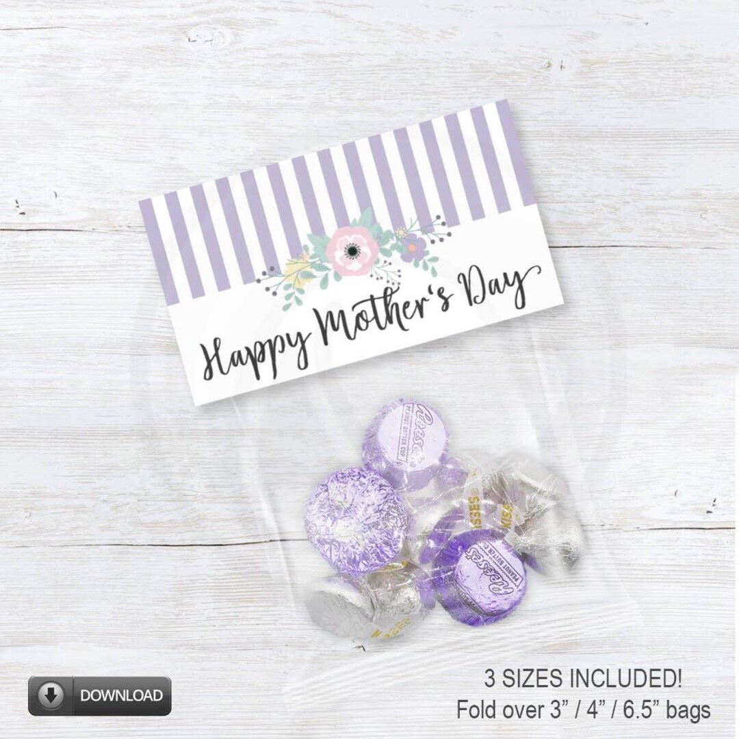 Printable Happy Mother's Day Bag Toppers, Lavender Floral Mother's Day ...