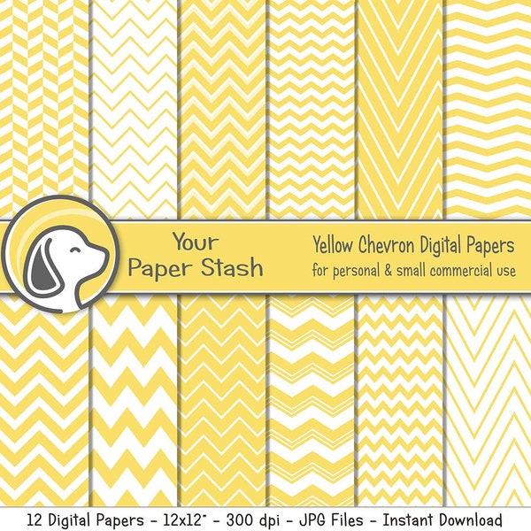 Yellow Chevron Digital Paper Pack For Spring Easter & Birthday Scrapbook Pages, Yellow Zig Zag Striped Background Patterns