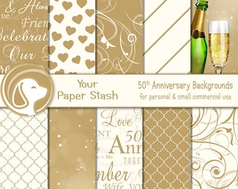 Paquete de papeles digitales del 50.º aniversario, fondos dorados para álbumes de recortes de bodas, 12x12
