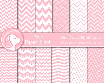 Pink Digital Paper, Pink, Chevron, Digital Paper Pack, Scrapbook Paper, Baby Girl, Baby Shower, Pastel, Gender Reveal, Commercial Use, Print