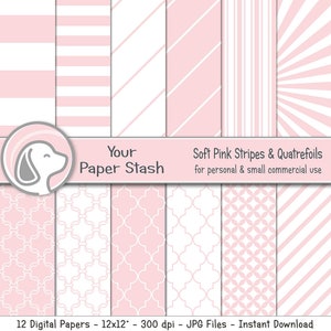 Papiers numériques à rayures roses pour pages de scrapbooking bébé fille, sexe révélateur et arrière-plans en papier numérique pour baby shower, utilisation commerciale à télécharger