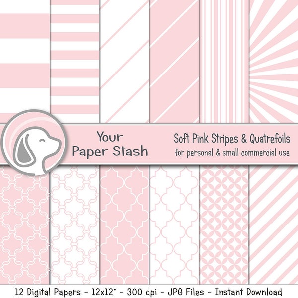 Pink Striped Digital Papers for Baby Girl Scrapbook Pages, Gender Reveal & Baby Shower Digital Paper Backgrounds, Commercial Use Download