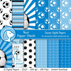 Soccer Digital Scrapbook Papers & Backgrounds, Sports Theme Scrapbooking Papers, Soccer Football Digital Papers, Commercial Use Download