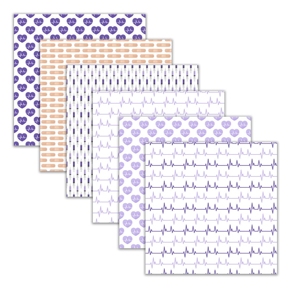 Ecg Paper Pattern Seamless Purple Nurse Digital Papers, Nurse Life Heartbeat EKG Medical ...