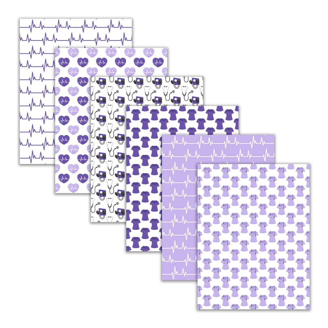 Nures Pattern Paper Printable Purple Nurse Digital Papers, Nurse Life Heartbeat EKG Medical ...