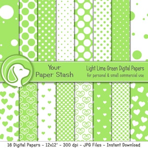 Lime Green Polka Dot Paper, Heart Digital Paper, Lime Green, Scrapbooking Paper, Polka Dots, Hearts, Birthday Paper, Summer Scrapbook