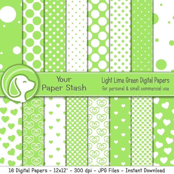 Lime Green Polka Dot Paper, Heart Digital Paper, Lime Green, Scrapbooking Paper, Polka Dots, Hearts, Birthday Paper, Summer Scrapbook