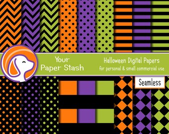 Halloween Digital Papers for Planners Banners Scrapbooking & Party Favors, Orange and Black Background Patterns, Instant Download / HAL101