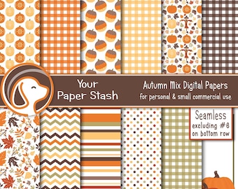 Autumn Digital Paper Pack, Pumpkin Scarecrow Autumn Leaves Scrapbook Paper Backgrounds, Thanksgiving Digital Paper, Commercial Use / PS101