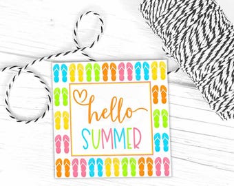 Etiquetas imprimibles para regalos de verano, etiquetas para recuerdos de verano, etiquetas para fiestas de chanclas, etiquetas para dulces de fin de curso, pegatinas de 2x2