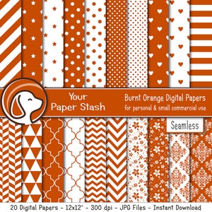 Seamless Burnt Orange Fall Digital Paper, Autumn Scrapbook Paper, Pumpkin Spice Digital Papers for Thanksgiving Halloween & Autumn Weddings