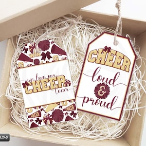 Maroon and Gold Printable Cheerleader Gift Tags, Cheer Team Coach Mom Gift Tags, Cheer Loud and Proud Gift Tags Instant Download