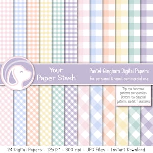 Pastell Gingham Digitales Scrapbook-Papier, Frühling Pastell Digital Paper Pack, Ostern Scrapbooking Papier, Baby-Dusche Digitale Papiere Download