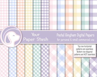 Pastel Gingham Digital Scrapbook Papers, Spring Pastel Digital Paper Pack, Easter Scrapbooking Paper, Baby Shower Digital Papers Download