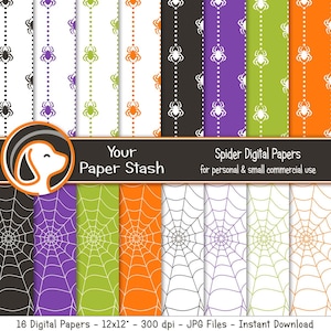 Halloween Spider Web Digital Papers and Backgrounds, Spooky Halloween Scrapbook Paper with Spiders and Spider Webs, Commercial Use HAL101