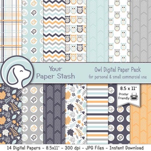 Printable Owl Digital Paper Pack, Nursery Decoupage Backgrounds, Baby Shower Paper, Birthday Scrapbook Paper, Instant Download / WD101