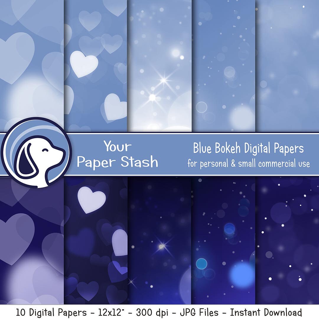 sparkles heart bokeh with stars Instant Download Bokeh Digital Paper Pack: Blue Bokeh blue digital paper