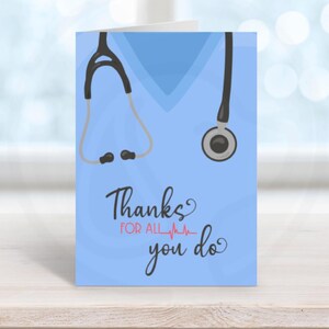 Danke für alles, was Sie tun druckbare Karte - digitale Karte zur Wertschätzung von Krankenschwestern oder Doktoren - medizinisches Dankeschön mit Stethoskop-Grafik