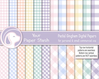 Pastel Gingham Digital Scrapbook Papers, Spring Pastel Digital Paper Pack, Easter Scrapbooking Paper, Baby Shower Digital Papers Download