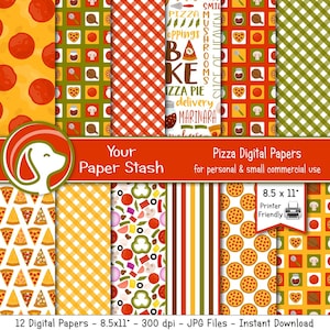 Printable Pizza Digital Paper Pack, Pizza Party Pepperoni Cheese Digital Paperss Instant Download, Pizza Decoupage Paper Backgrounds