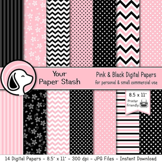 Pink and Black Digital Paper Pack, Pink Digital Backgrounds
