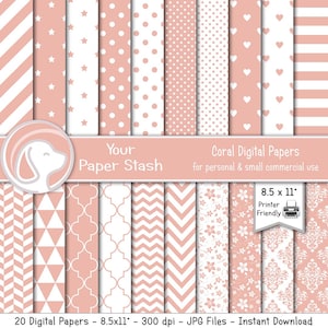 Peach Digital Scrapbook Paper, 8.5x11 Printable Patterns, Peach Coral Backgrounds, Instant Download, Digital Paper for Crafts / WD101