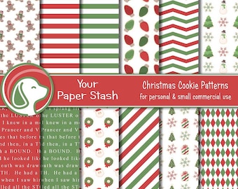 Digitales Weihnachtsplätzchen-Papier mit Lebkuchenmännern, Weihnachtskugeln, Kränzen und Schneemännern für Scrapbook-Seiten und Planer