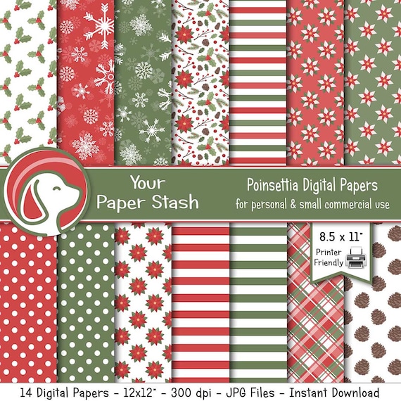Christmas Holiday Floral Digital Paper Scrapbook Paper Christmas Floral Background Pattern Commercial and Personal Use