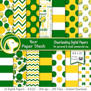 Cheerleading Printable Digital Paper Pack, Cheer Team Mom Coach Scrapbooking Paper Backgrounds, Pom Pom Printable Papers