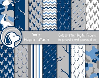 Hunting Digital Papers for Father's Day & Dad's Birthday Scrapbook Pages, Camouflage Arrow Deer Outdoorsman Hunter Digital Paper