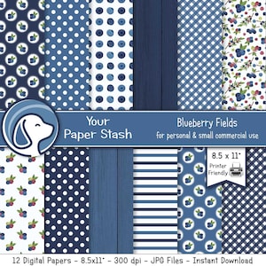 Paquete de papel digital de arándanos para álbumes de recortes de baby shower y despedidas de soltera de verano. Papel digital de primavera con fondos de madera. Descarga instantánea.