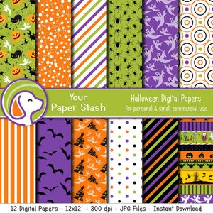 Fun Halloween Digital Paper Pack with Haunted Houses Pumpkins Bats & Ghosts, Halloween Scrapbook Pages, Commercial Use Download / HAL101