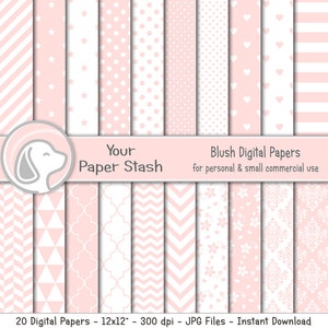Rosa Blush Digitales Papier Pack für Valentinstag Baby Mädchen & Hochzeit Scrapbook Seiten, Rosa Digitales Papier mit Herzen Blumen und Punkten