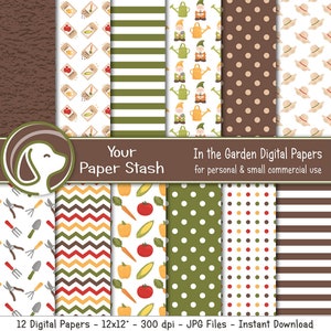 Summer Garden Digital Scrapbook Paper Pack, Garden Gnome Backgrounds, Summer Scrapbooking Pages, Instant Download Commercial Use