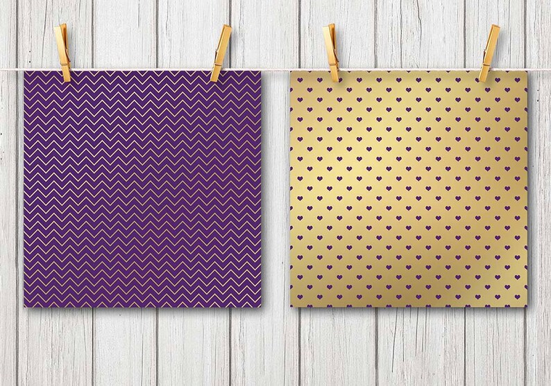 Elegant 12x12" digital papers with bold gold and purple designs