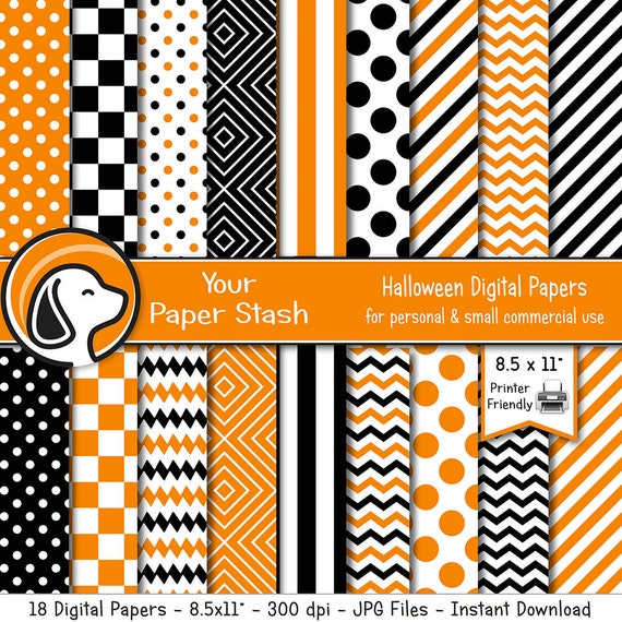 Printable Halloween Digital Papers With Stripes Polka Dots Etsy