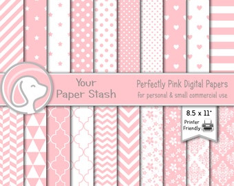 Perfectly Pink Digital Scrapbook Papers and Backgrounds, Bridal Shower Digital Papers, Baby Scrapbook Pages, Commercial Use Instant Download