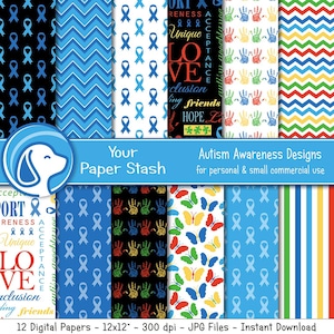 Autisme Awareness Digital Paper Pack, Blue Hope Ribbon Achtergronden, Autisme Awareness Month Scrapbook Paper, Commercieel Gebruik Instant Download