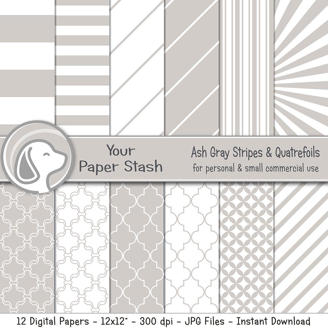Ash Gray Striped Digital Paper, Light Gray Digital Scrapbook Paper ...