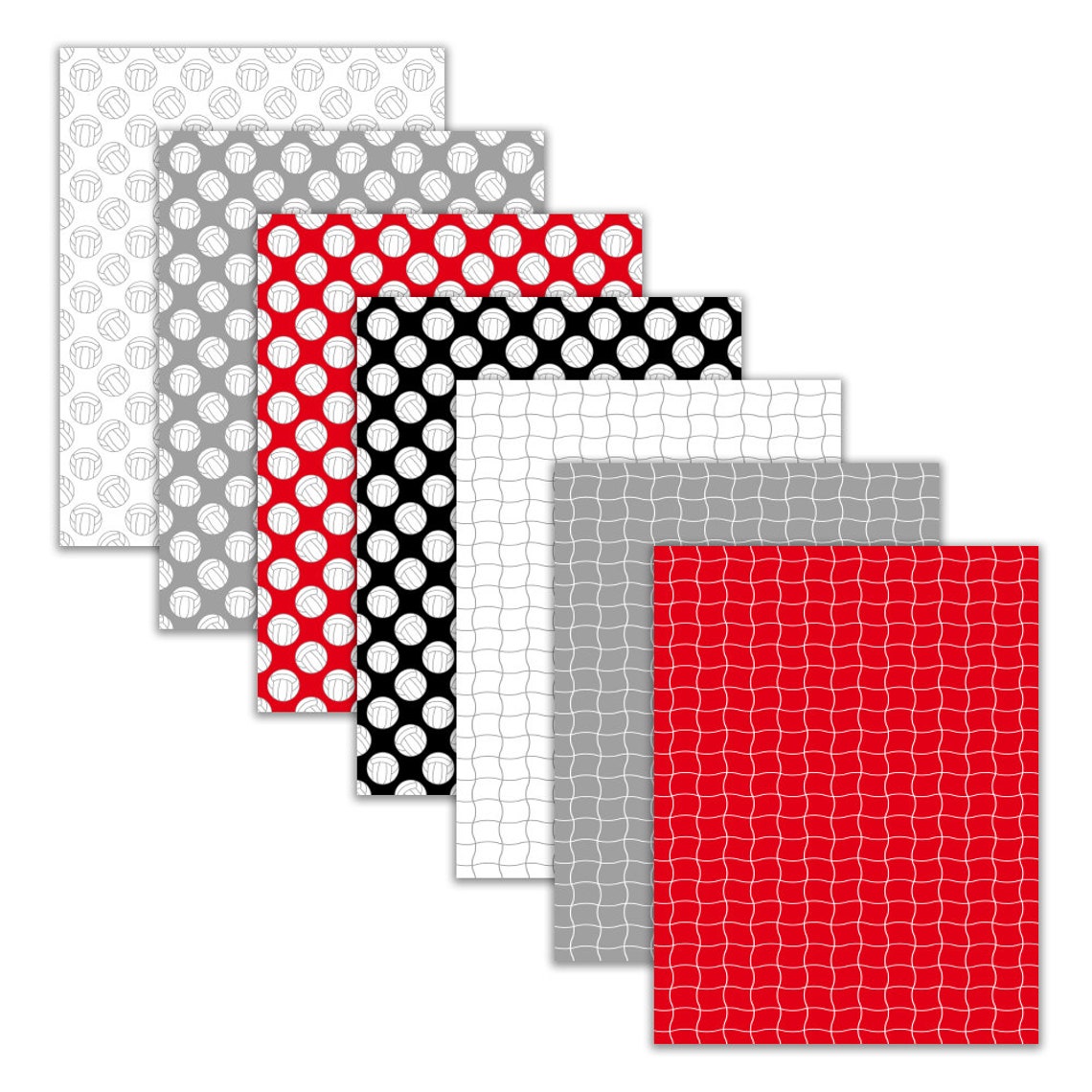 Printable Volleyball Digital Paper Patterns, Red Black Volleyball Net ...
