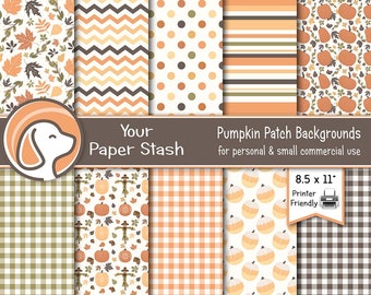 Autumn Digital Paper Pack With Pumpkins Scarecrows & Leaves for Thanksgiving and Halloween Scrapbook Pages, Printable 8.5x11" Paper