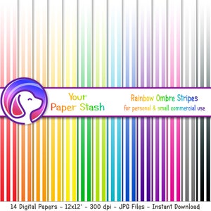 Rainbow Ombre Striped Digital Scrapbook Papers, Ombre Striped Scrapbooking Paper, Spring Summer Rainbow Digital Paper Pack