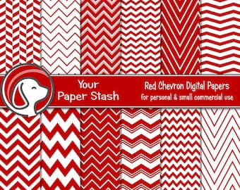 Pakiet papieru do scrapbookingu cyfrowego Red Chevron Zig Zag Christmas Valentine do użytku komercyjnego, natychmiastowe pobranie