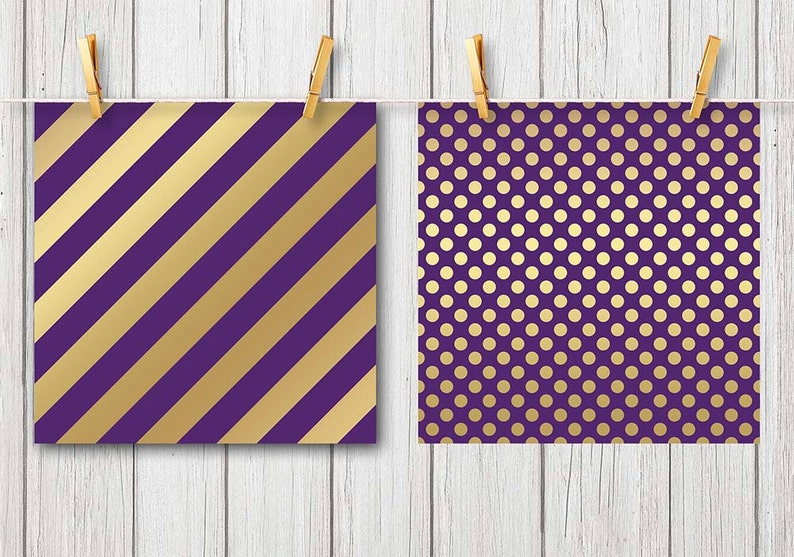 Elegant 12x12" digital papers with bold gold and purple designs