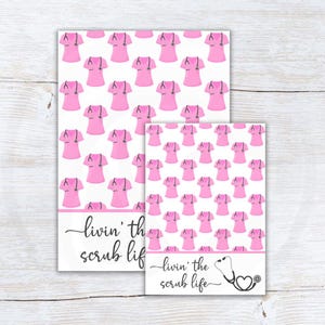 Druckbare Krankenschwester Cookie Karte, Livin 'Scrub Life Mini und große Cookie Karten, Pink Scrub Erinnerungskarten, Instant Download