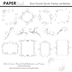 Cadre argenté clipart numérique, clipart anniversaire de mariage en argent cadres & bordures, cadres de scrapbooking numérique 25e anniversaire