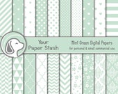 Mint Green Digital Scrapbook Paper Pack Chevrons Polka Dots Stripes Spring Wedding Printable Instant Download